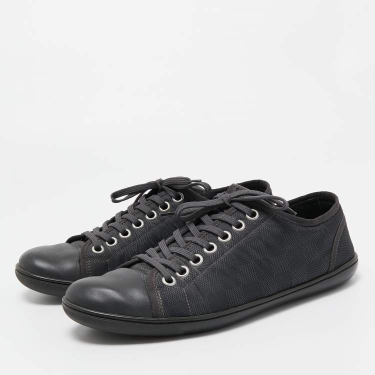 مملوكة مسبقًا Louis Vuitton Black Leather and Damier Ebene Neoprene Low Top Sneakers Size 42