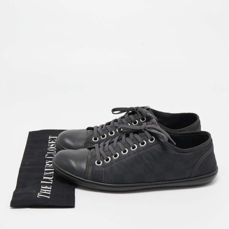مملوكة مسبقًا Louis Vuitton Black Leather and Damier Ebene Neoprene Low Top Sneakers Size 42