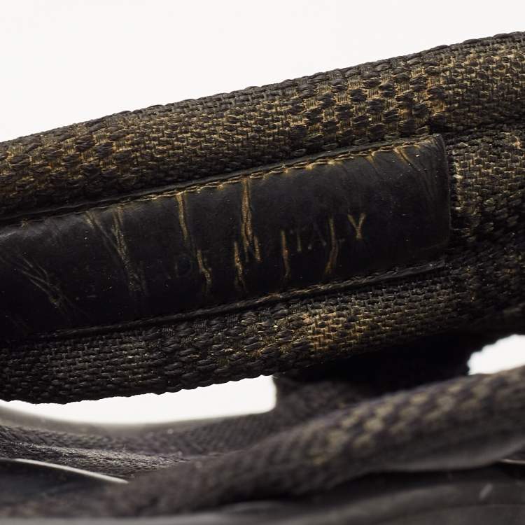 Pre Owned Louis Vuitton Black Leather and Canvas Damier Slide Flats Size 42.5