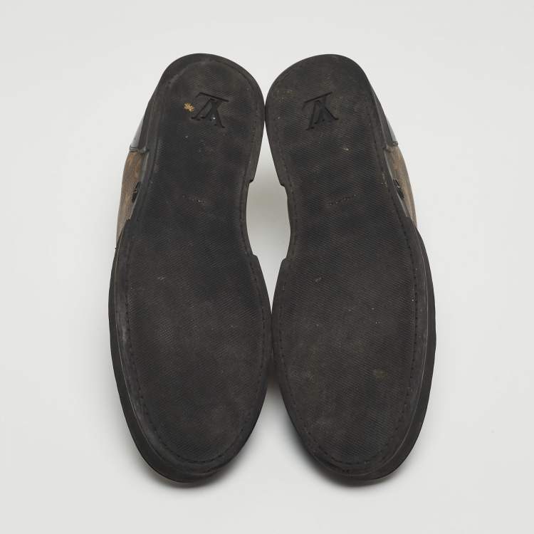 Pre Owned Louis Vuitton Brown/Black Monogram Canvas and Leather Match Up Sneakers Size 42.5