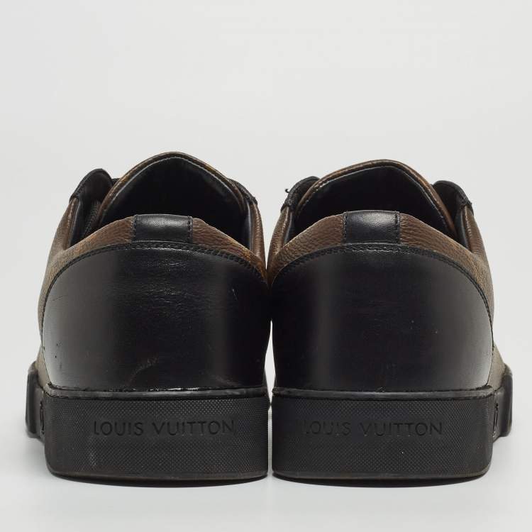 Pre Owned Louis Vuitton Brown/Black Monogram Canvas and Leather Match Up Sneakers Size 42.5