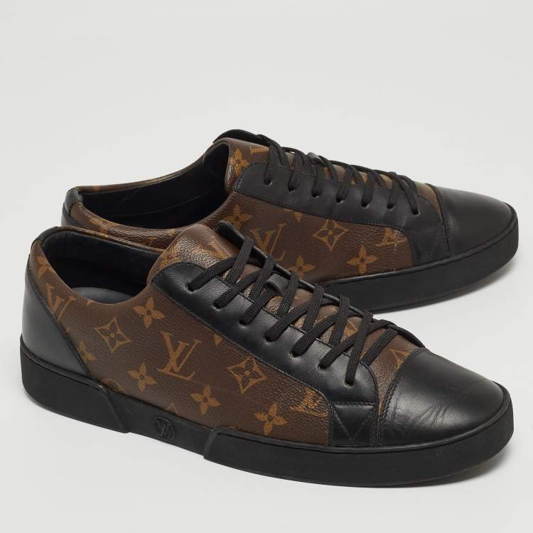 Pre Owned Louis Vuitton Brown/Black Monogram Canvas and Leather Match Up Sneakers Size 42.5
