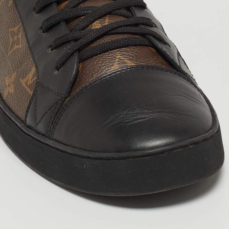 Pre Owned Louis Vuitton Brown/Black Monogram Canvas and Leather Match Up Sneakers Size 42.5