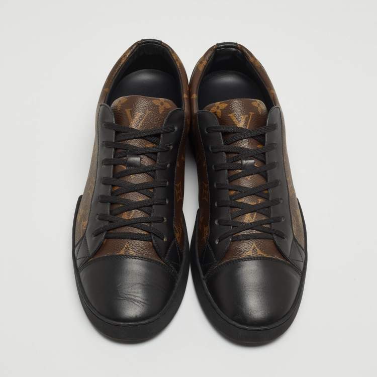 Pre Owned Louis Vuitton Brown/Black Monogram Canvas and Leather Match Up Sneakers Size 42.5