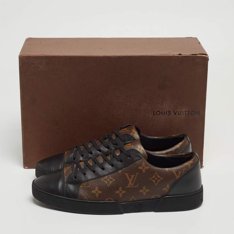 Pre Owned Louis Vuitton Brown/Black Monogram Canvas and Leather Match Up Sneakers Size 42.5