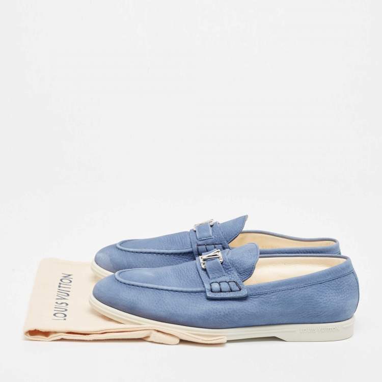 Pre Owned Louis Vuitton Blue Nubuck Leather Estate Loafers Size 42