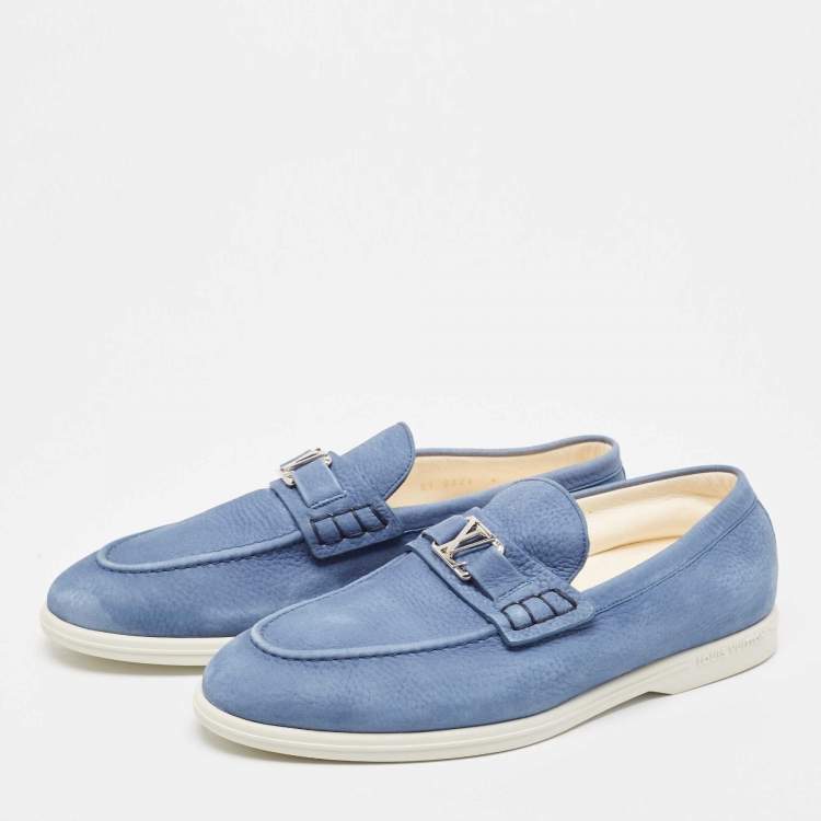 Pre Owned Louis Vuitton Blue Nubuck Leather Estate Loafers Size 42