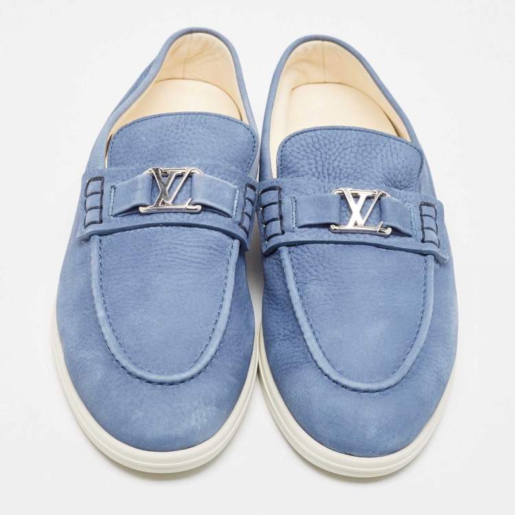 Pre Owned Louis Vuitton Blue Nubuck Leather Estate Loafers Size 42