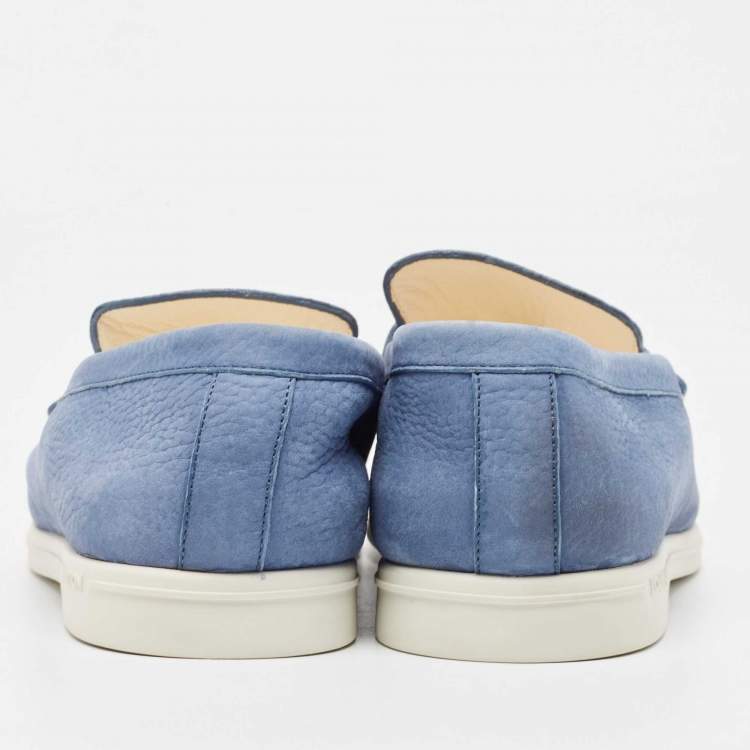Pre Owned Louis Vuitton Blue Nubuck Leather Estate Loafers Size 42