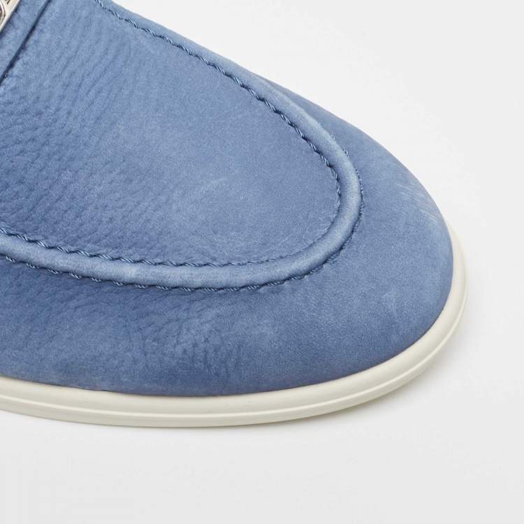 Pre Owned Louis Vuitton Blue Nubuck Leather Estate Loafers Size 42