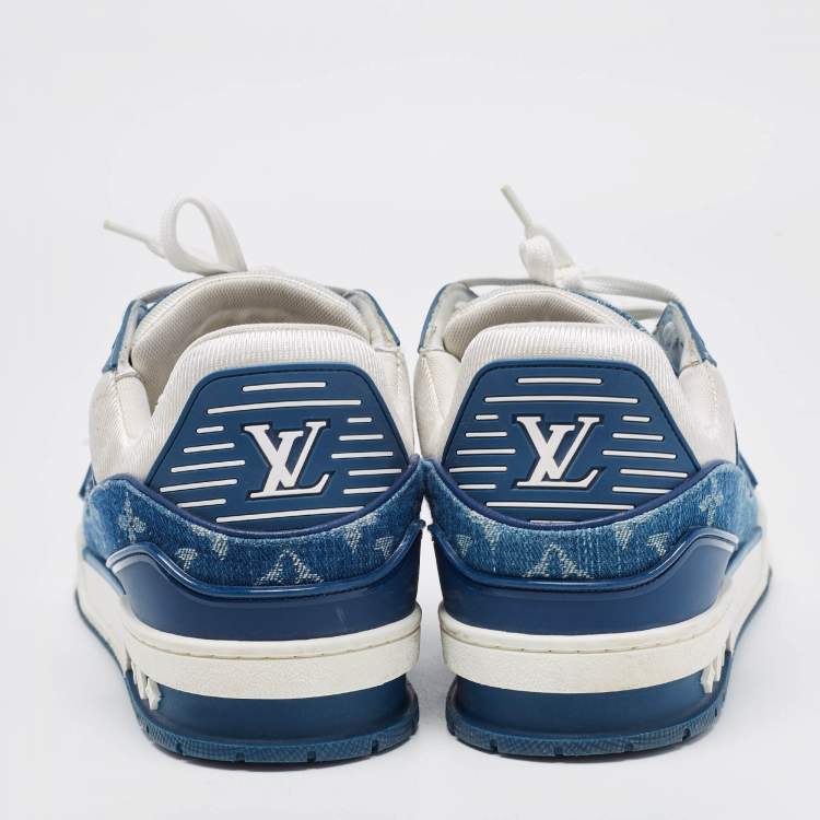 Pre Owned Louis Vuitton Blue/White Demin And Leather Trainer Low Top Sneakers Size 41