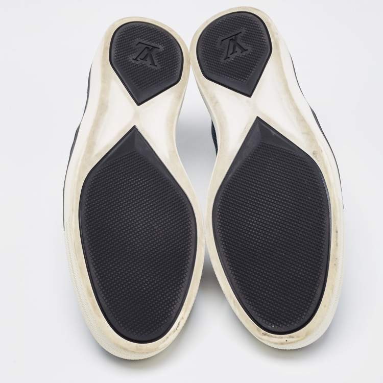 Pre Owned Louis Vuitton Navy Blue Canvas Victory Boats Slip On Sneakers Size 43.5 