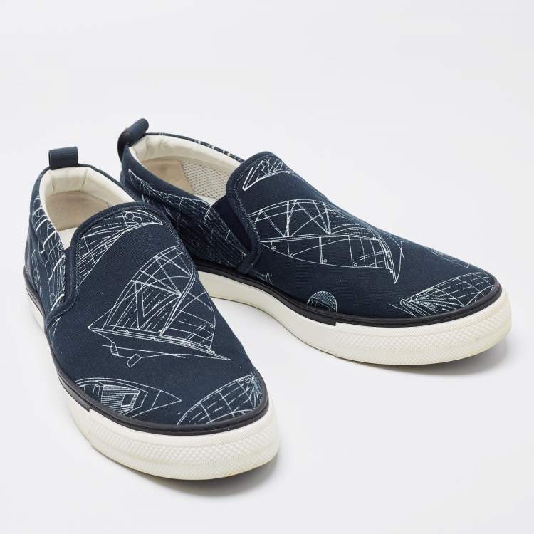 Pre Owned Louis Vuitton Navy Blue Canvas Victory Boats Slip On Sneakers Size 43.5 