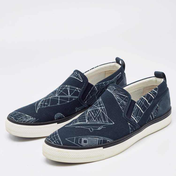 Pre Owned Louis Vuitton Navy Blue Canvas Victory Boats Slip On Sneakers Size 43.5 
