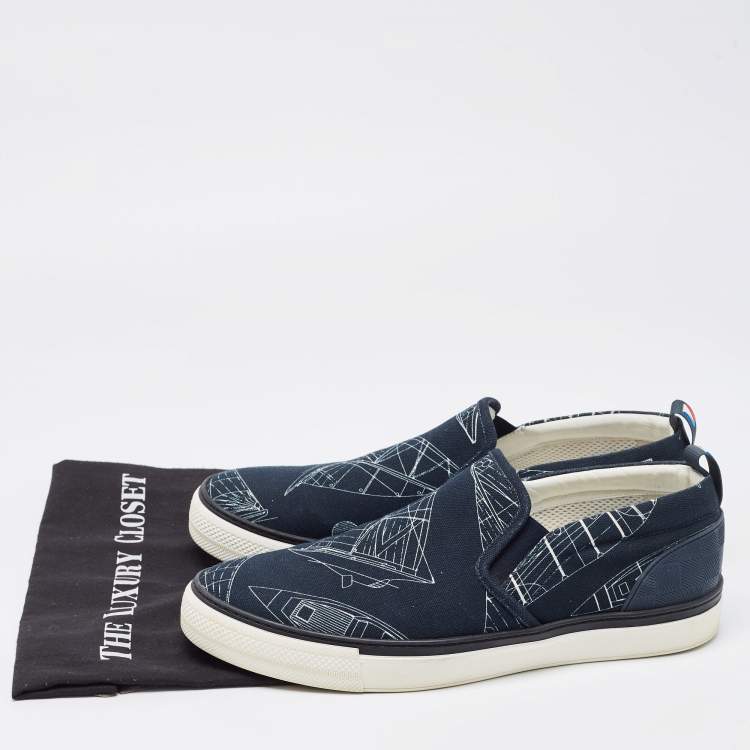 Pre Owned Louis Vuitton Navy Blue Canvas Victory Boats Slip On Sneakers Size 43.5 