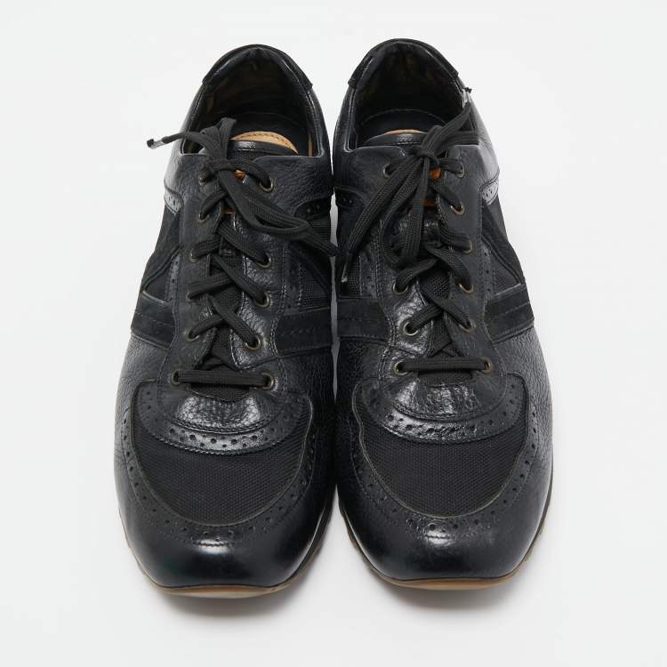 Pre Owned Louis Vuitton Black Leather and Canvas Low Top Sneakers Size 45