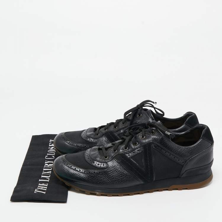Pre Owned Louis Vuitton Black Leather and Canvas Low Top Sneakers Size 45