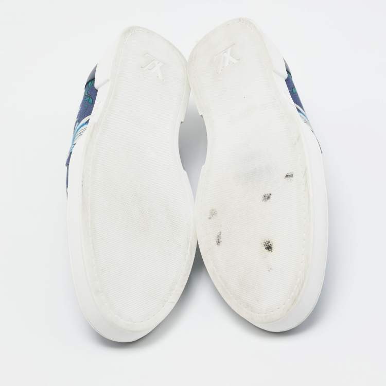 Pre Owned Louis Vuitton Navy Blue Leather and Canvas  Match Up Sneakers Size 43.5