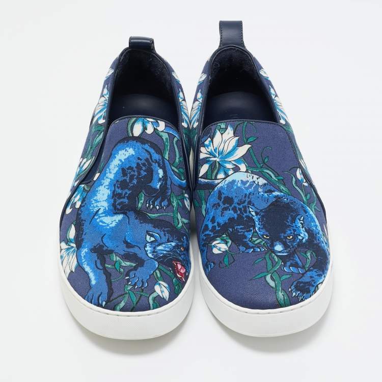 Pre Owned Louis Vuitton Navy Blue Leather and Canvas  Match Up Sneakers Size 43.5