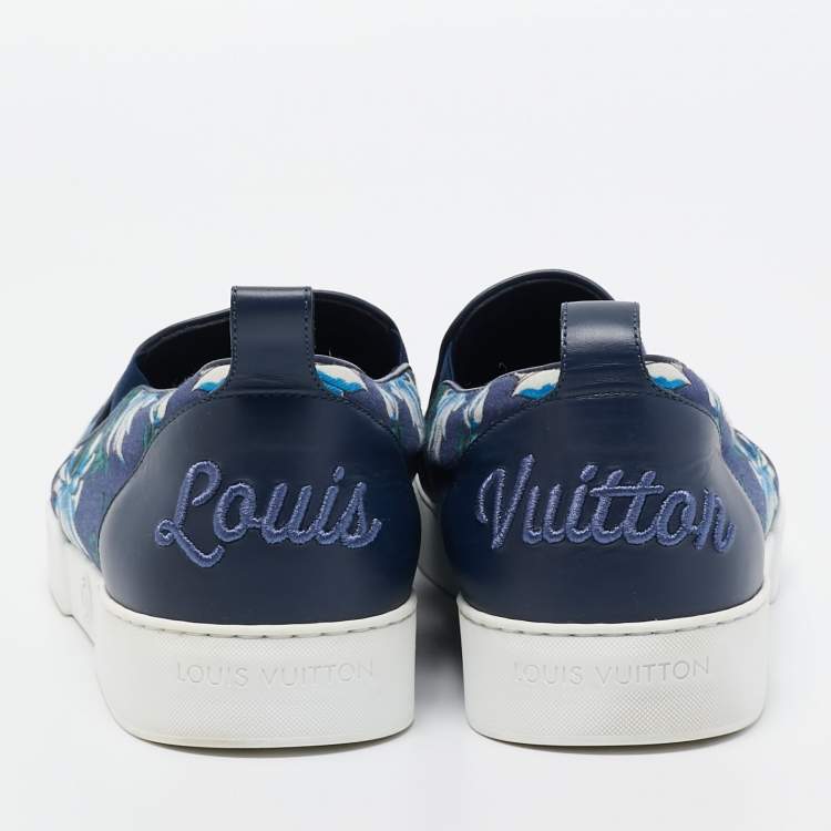Pre Owned Louis Vuitton Navy Blue Leather and Canvas  Match Up Sneakers Size 43.5