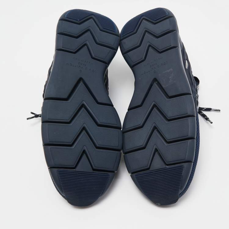 Pre Owned Louis Vuitton Navy Blue Fabric And Mesh Fastlane Sneakers Size 43