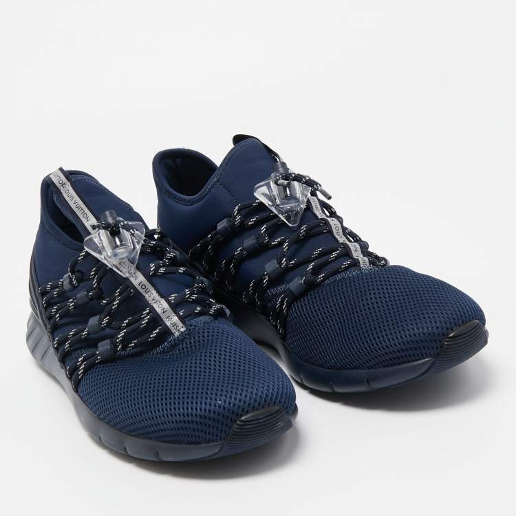 Pre Owned Louis Vuitton Navy Blue Fabric And Mesh Fastlane Sneakers Size 43