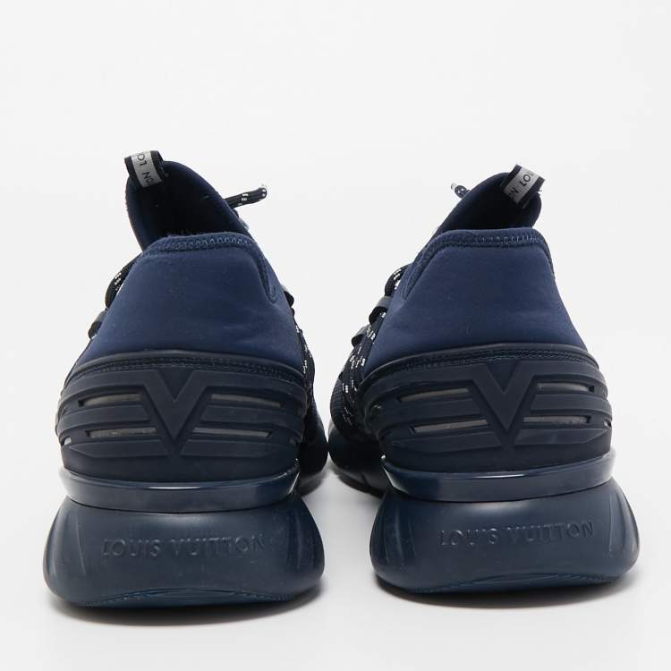 Pre Owned Louis Vuitton Navy Blue Fabric And Mesh Fastlane Sneakers Size 43