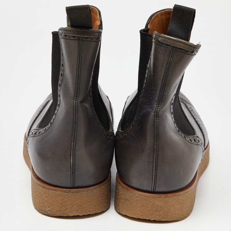 Pre Owned Louis Vuitton Grey Brogue Leather Chelsea Boots Size 42.5