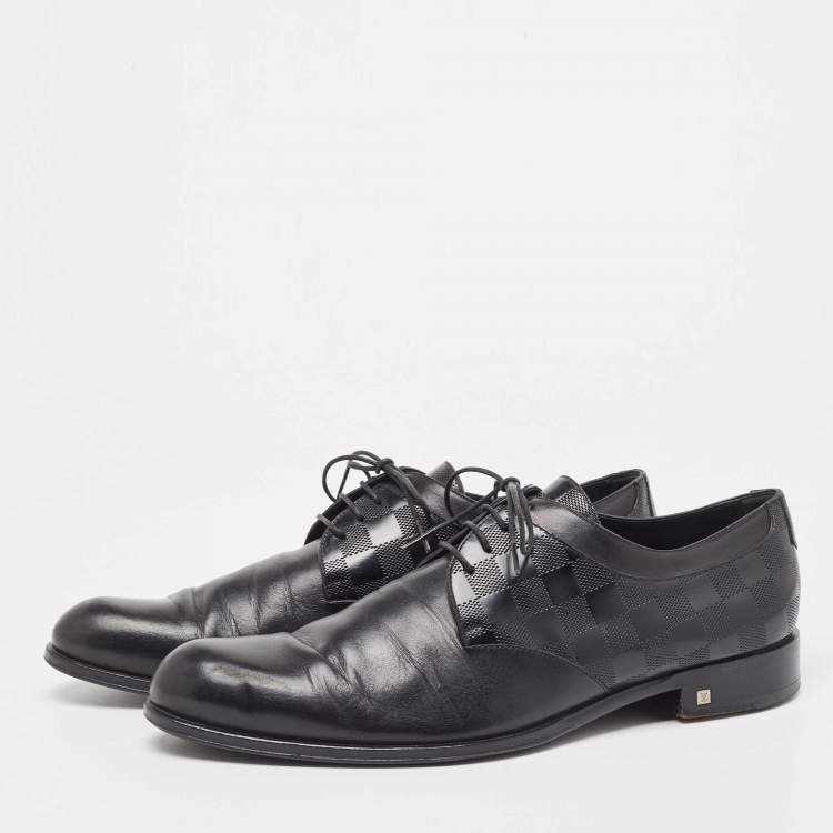 Pre Owned Louis Vuitton Black Damier Embossed Leather Lace Up Oxford Size 43