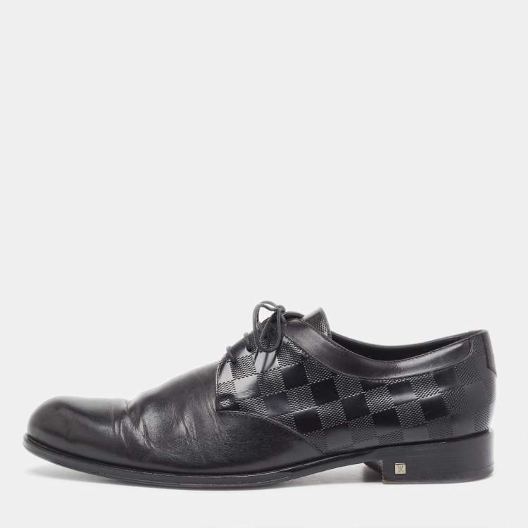 在庫処分 半額 Leather Embossed Damier Black Vuitton Louis Lace Oxford Up 靴