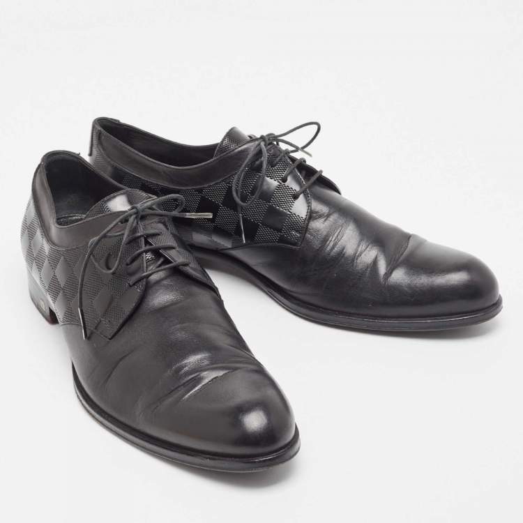 Pre Owned Louis Vuitton Black Damier Embossed Leather Lace Up Oxford Size 43