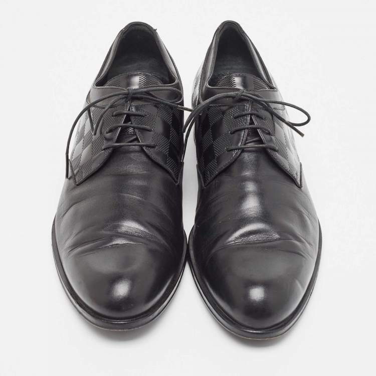 Pre Owned Louis Vuitton Black Damier Embossed Leather Lace Up Oxford Size 43