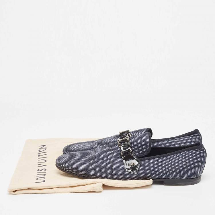 Pre Owned Louis Vuitton Navy Blue/White Canvas Hockenheim Loafers Size 43.5 