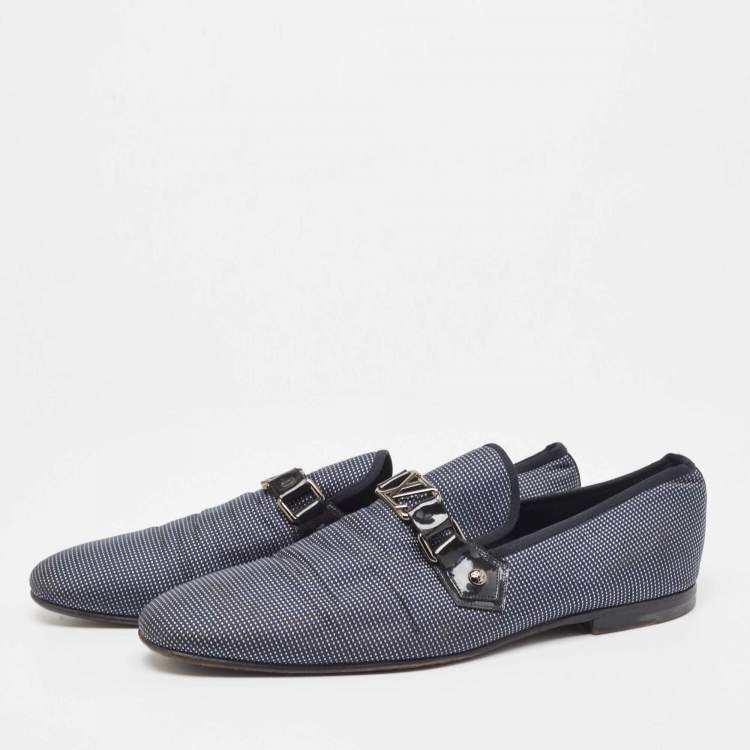 Pre Owned Louis Vuitton Navy Blue/White Canvas Hockenheim Loafers Size 43.5 