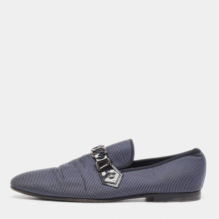 Pre Owned Louis Vuitton Navy Blue/White Canvas Hockenheim Loafers Size 43.5 