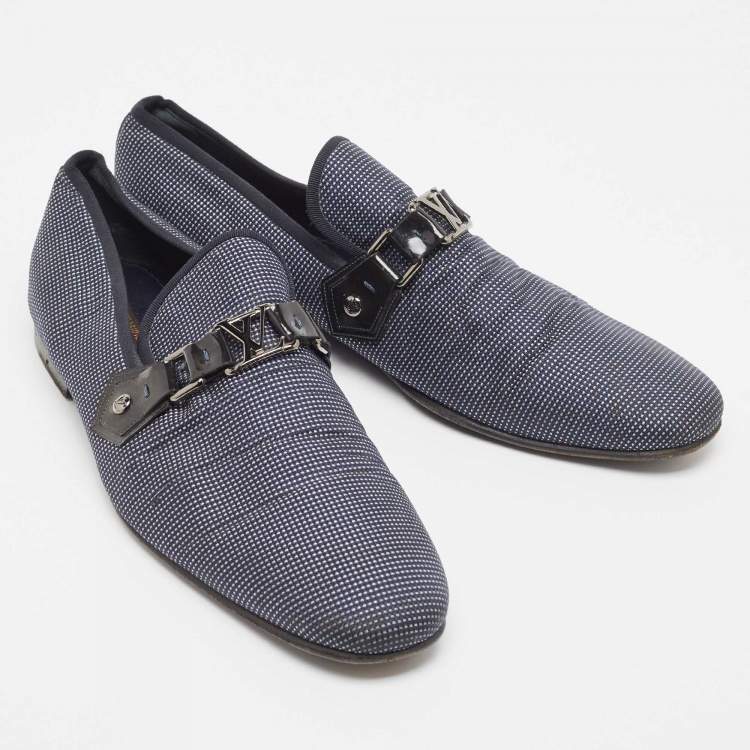 Pre Owned Louis Vuitton Navy Blue/White Canvas Hockenheim Loafers Size 43.5 