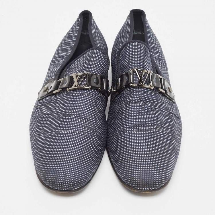 Pre Owned Louis Vuitton Navy Blue/White Canvas Hockenheim Loafers Size 43.5 
