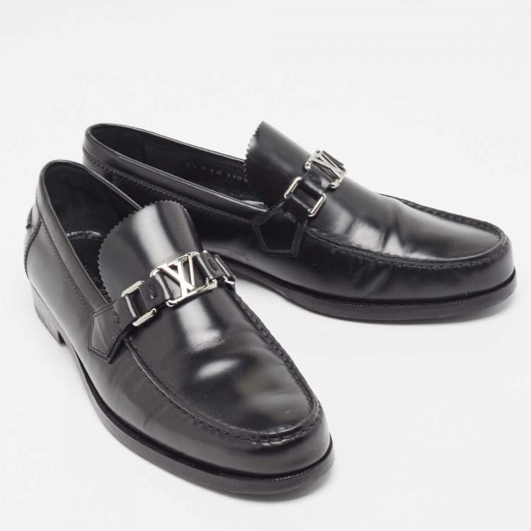 Pre Owned Louis Vuitton Black Leather Hockenheim Loafers Size 41.5