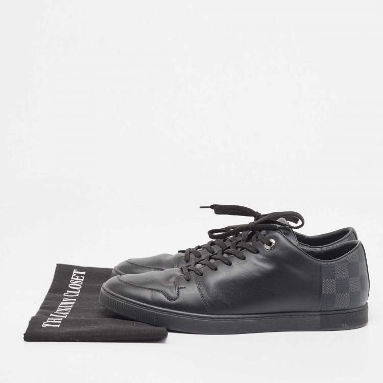 Pre Owned Louis Vuitton Black Leather And Damier Canvas Low Top Sneakers Size 42.5