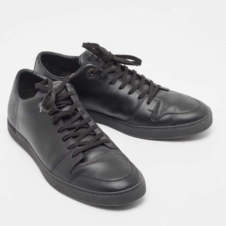 Pre Owned Louis Vuitton Black Leather And Damier Canvas Low Top Sneakers Size 42.5