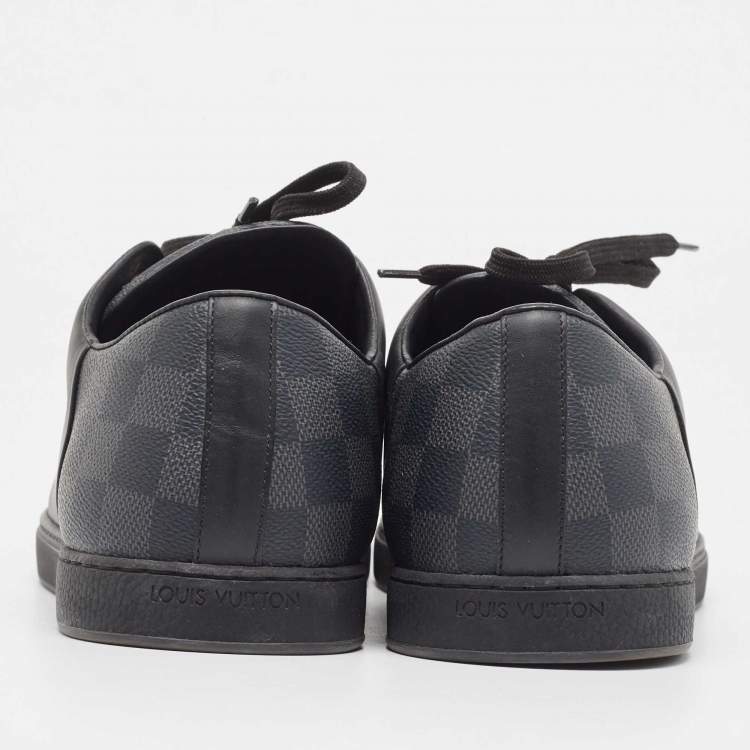 Pre Owned Louis Vuitton Black Leather And Damier Canvas Low Top Sneakers Size 42.5
