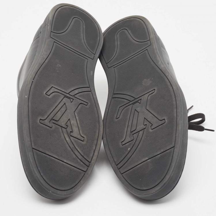 Pre Owned Louis Vuitton Black Leather And Damier Canvas Low Top Sneakers Size 42.5