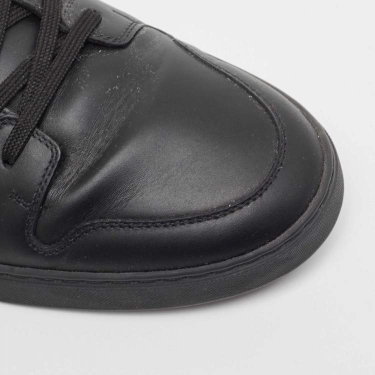 Pre Owned Louis Vuitton Black Leather And Damier Canvas Low Top Sneakers Size 42.5