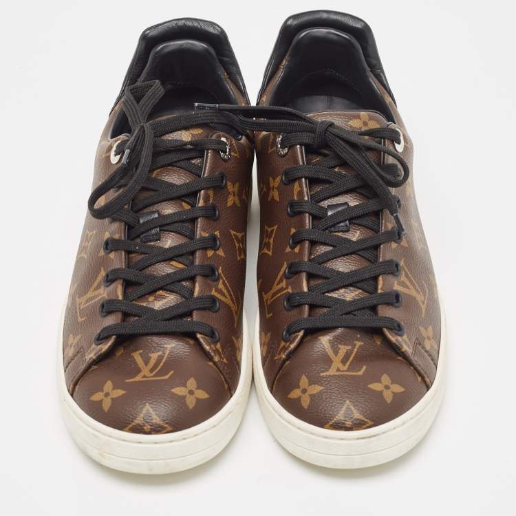 Pre Owned Louis Vuitton Brown Monogram Canvas and Leather Frontrow Sneakers Size 41.5