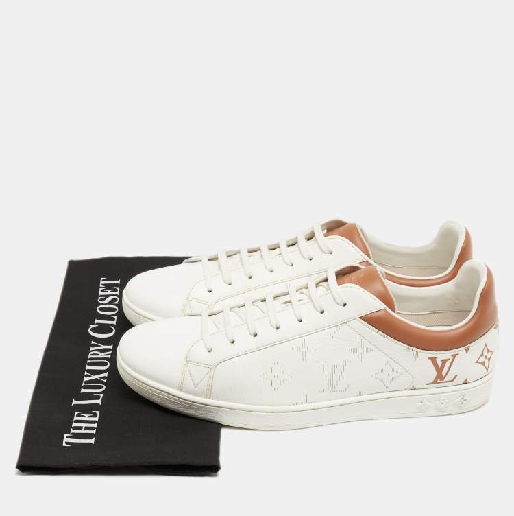 Pre Owned Louis Vuitton White/Brown Leather Luxembourg Sneakers Size 42