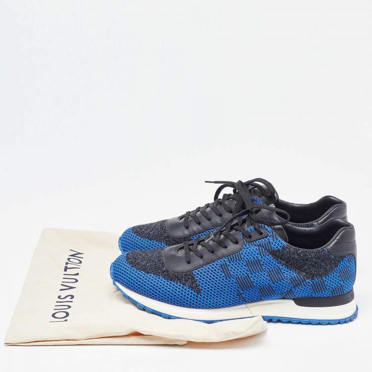 Pre Owned Louis Vuitton Blue/Black Damier Knit Fabric and Leather Run Away Sneakers Size 41.5