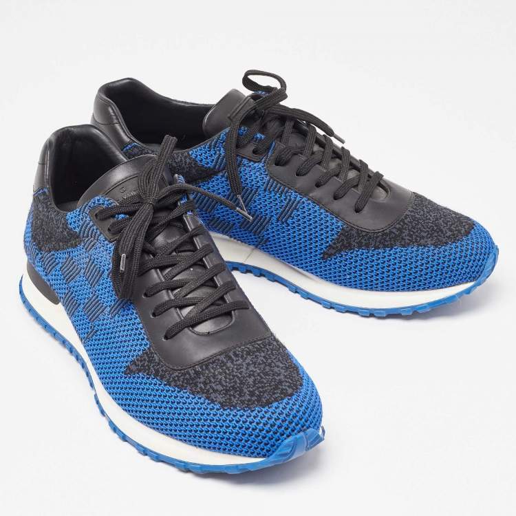 Pre Owned Louis Vuitton Blue/Black Damier Knit Fabric and Leather Run Away Sneakers Size 41.5