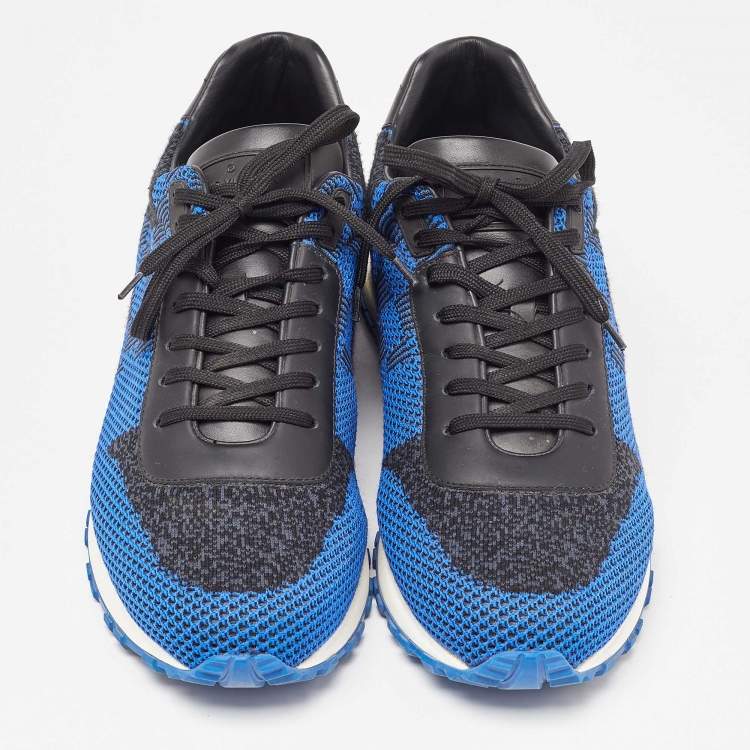 Pre Owned Louis Vuitton Blue/Black Damier Knit Fabric and Leather Run Away Sneakers Size 41.5
