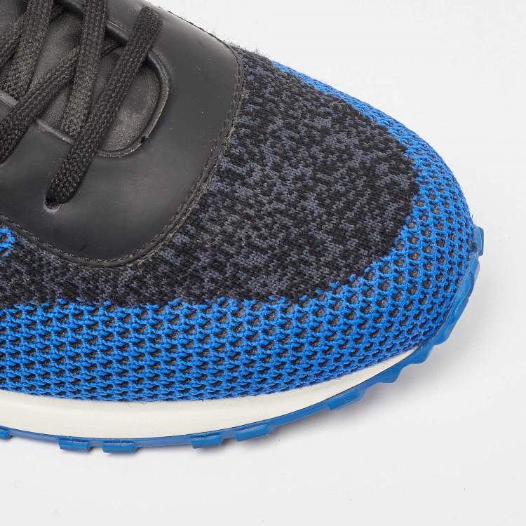 Pre Owned Louis Vuitton Blue/Black Damier Knit Fabric and Leather Run Away Sneakers Size 41.5
