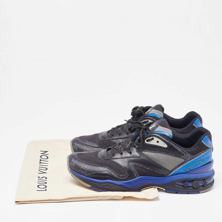 Pre Owned Louis Vuitton Black/Blue Leather and Mesh Low Top Sneakers Size 42